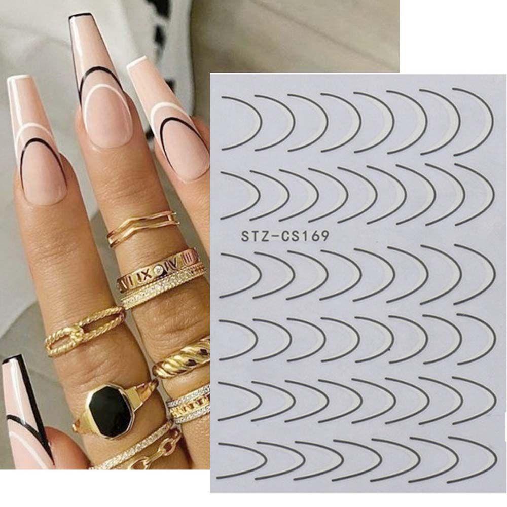 Miếng Dán Trang Trí Móng Tay Tự Dính Họa Tiết Hình Học 3D Phong Cách Pháp Cổ Điển Thời Trang