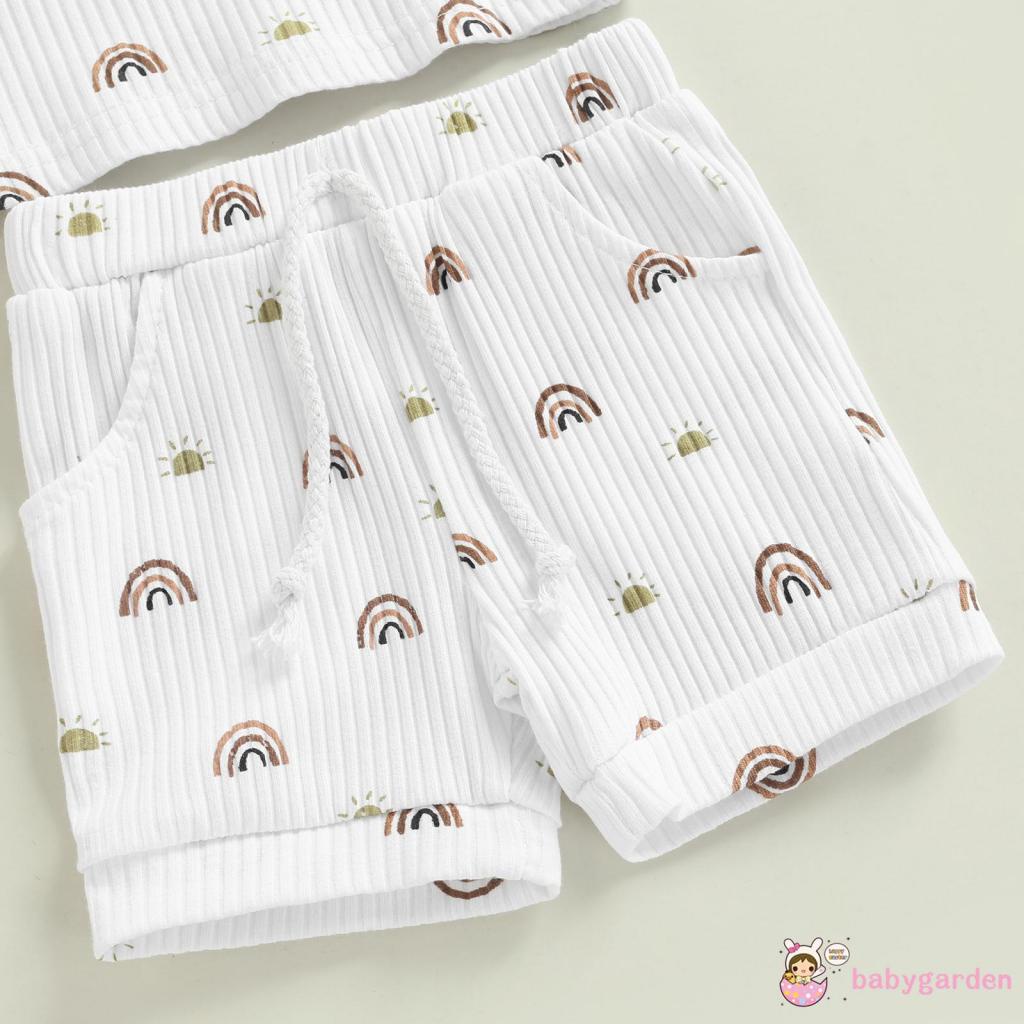 Bộ Áo Sát Nách Cổ Tròn In Hình Mặt Trời + Quần Short Thời Trang Mùa Hè Cho Bé Trai 0-24 Tháng Tuổi