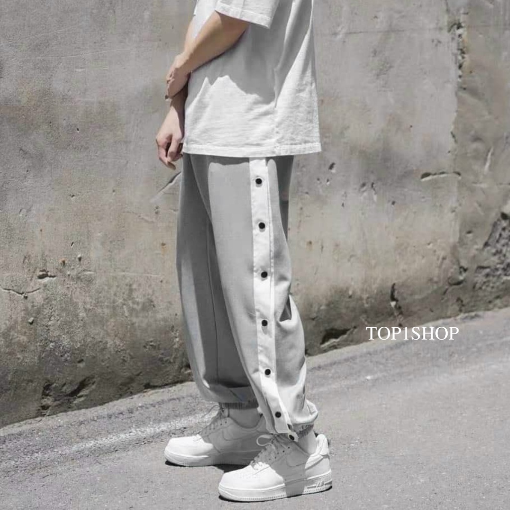 [ĐỘC LẠ] Quần jogger ống rộng line đóng cúc unisex bo chun Basic overszie nam nữ