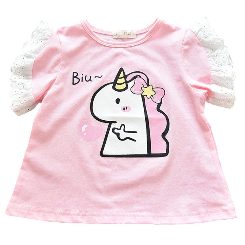 Áo Thun Cotton Ngắn Tay Họa Tiết Hoạt Hình Đáng Yêu Kiểu Hàn Quốc Cho Bé Gái 2023