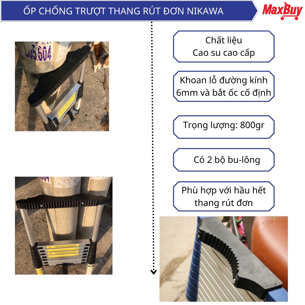 Đệm cao su ốp chống trượt thang rút đơn Nikawa (Qùa tặng kèm thang rút)