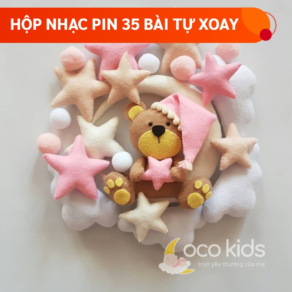 [MIỄN PHÍ THÊU TÊN BÉ] Đồ chơi treo nôi cho bé kích thích thị giác Coco Kids, tự xoay và phát nhạc mẫu GẤU SAO 2