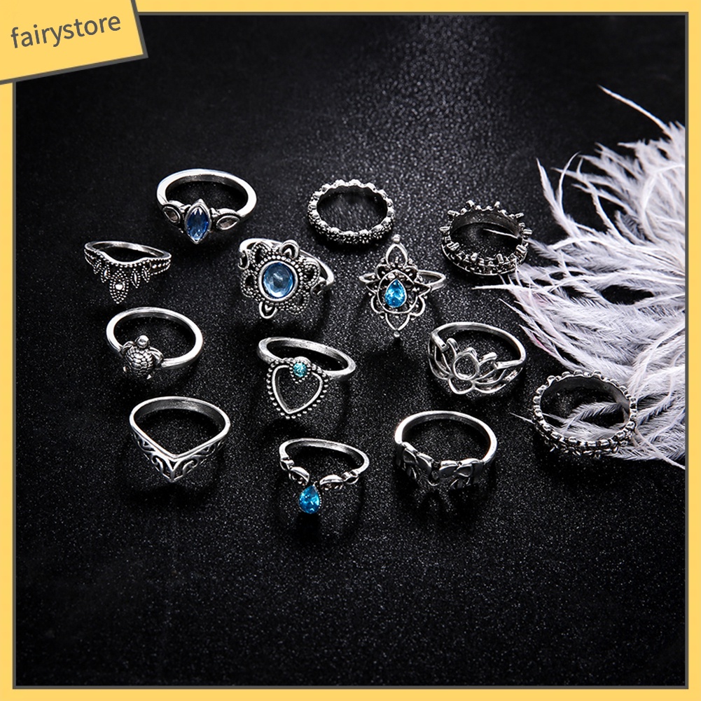 Set 13 nhẫn nhiều kiểu dáng phong cách boho cho nữ