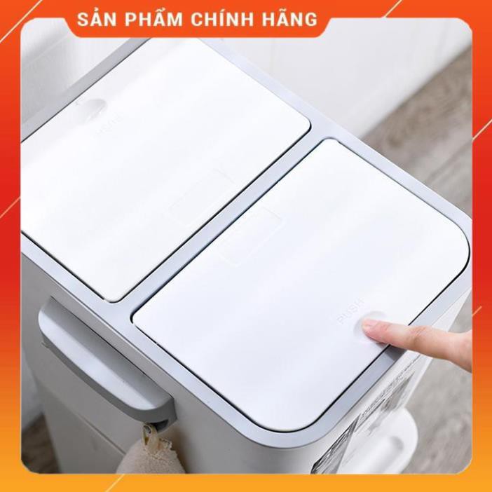 ( Tặng kèm túi đựng rác) Thùng rác 2 tầng thông minh, sọt rác nhựa 2 ngăn có nắp, có bánh xe dùng gia đình, văn phòng