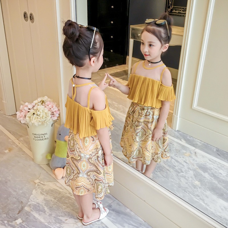 Bộ áo thun ngắn tay in hoạt hình + chân váy cho bé gái