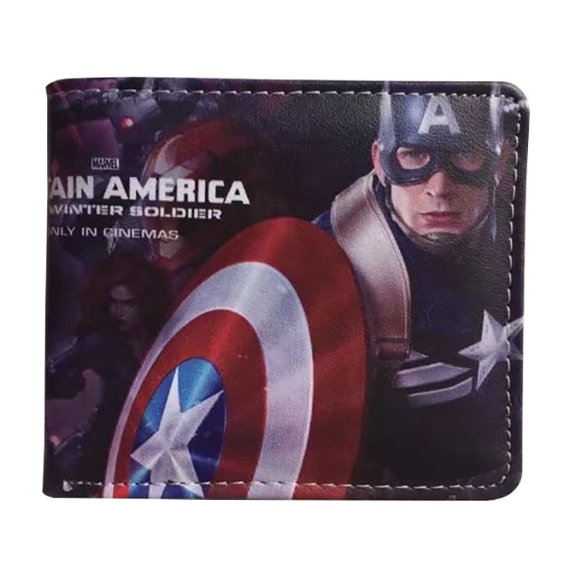 Ví gập dáng ngắn chất liệu da PU in họa tiết nhân vật Marvel thời trang cho nam