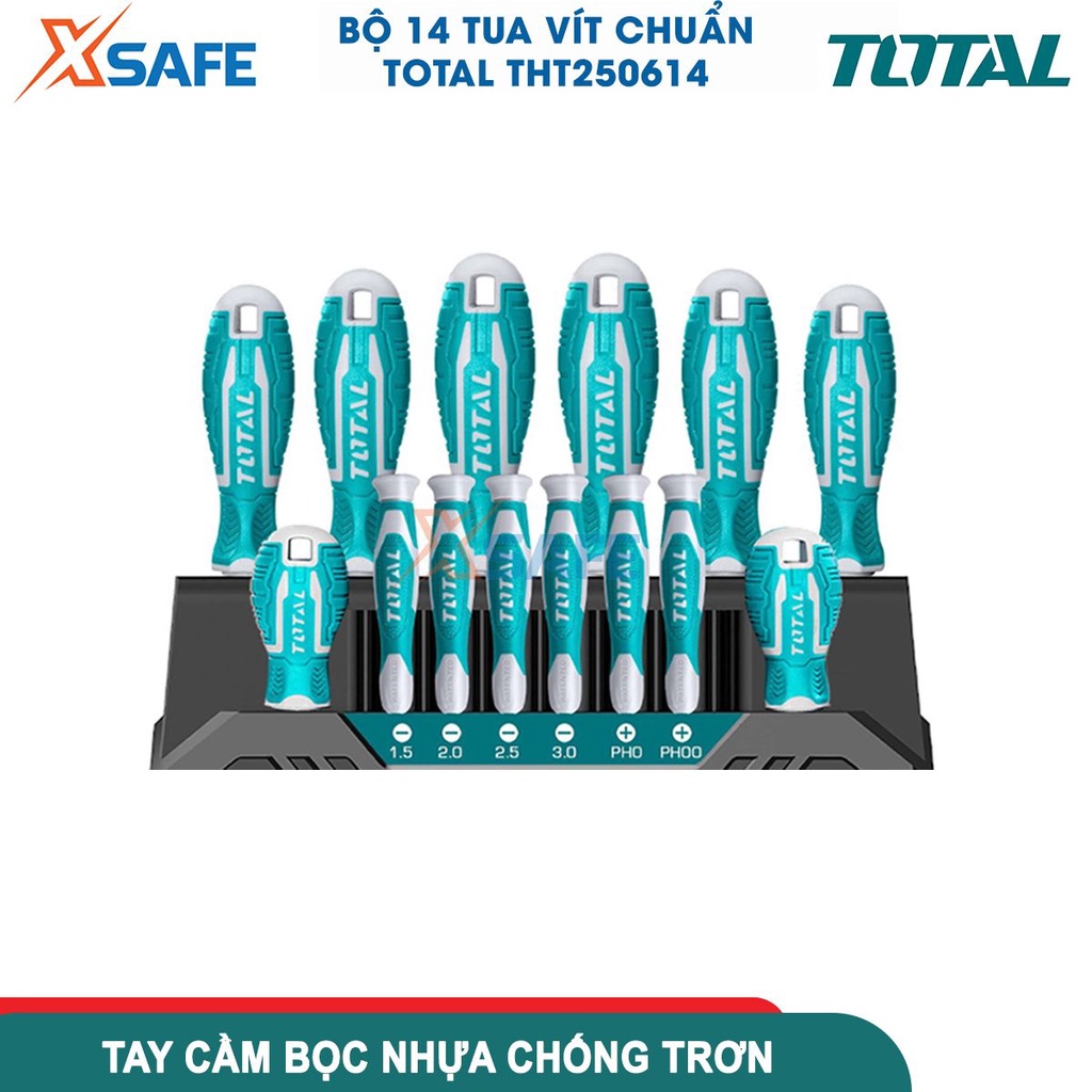 Bộ 14 tua vít TOTAL THT250614, bộ tua vít chất liệu CR-V,  lưỡi tròn, dùng để siết chặt hoặc gỡ bỏ ốc vít [CHÍNH HÃNG]