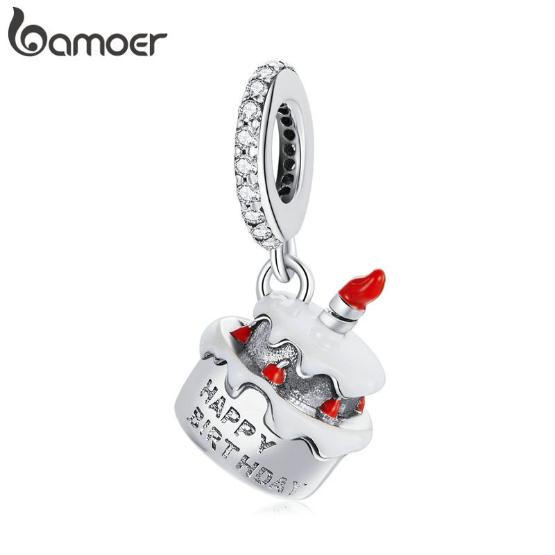 Bamoer Hạt Charm Mạ Bạc 925 Hình Bánh Sinh Nhật Scc1848 Làm Trang Sức Diy