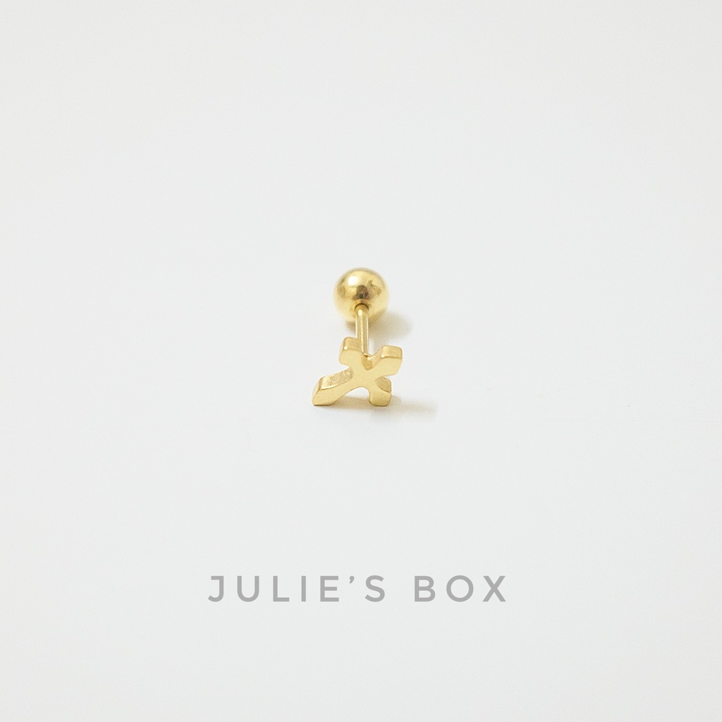 [1 Chiếc] Khuyên Tai Titan Unisex Thánh Giá Màu Vàng Đuôi Bi Không Gỉ Sét Không Ngứa Bông Tai Julies Box 66