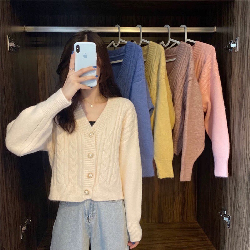 Áo crop cardigan len nhiều màu pastel Hàn Quốc [Yannie]