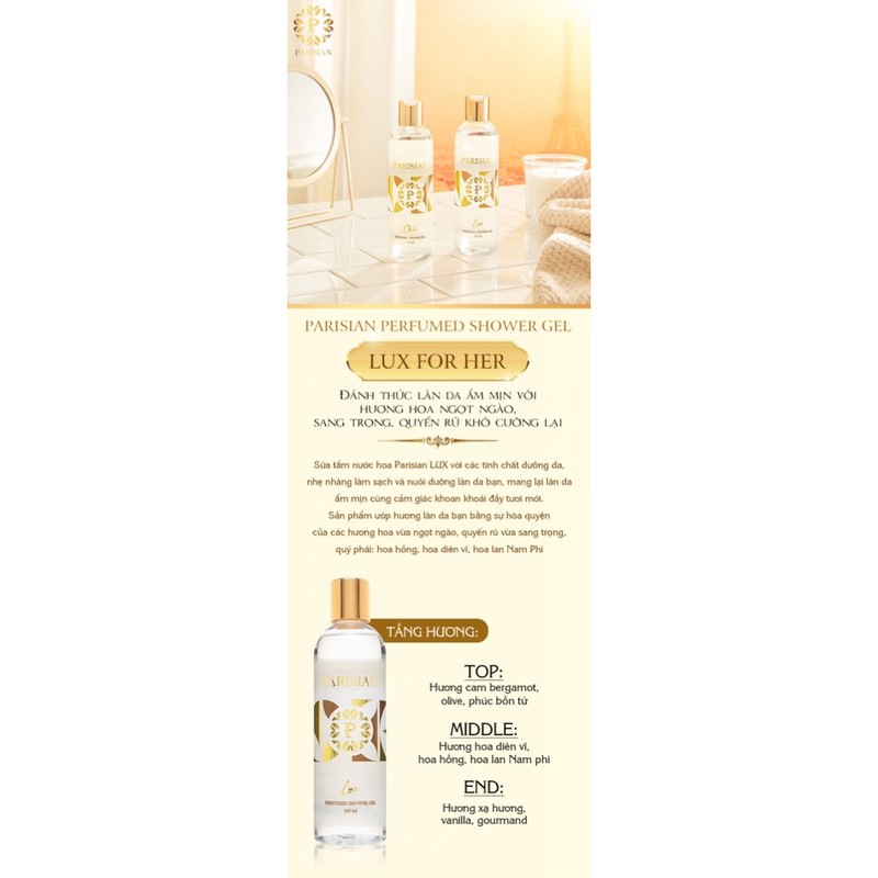 Sữa tắm Nước Hoa Nữ Parisian Premium 265ml | Thế Giới Skin Care