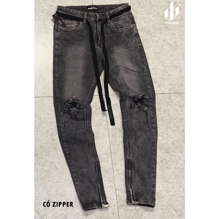 QUẦN JEANS NAM XÁM ĐẬM RÁCH GỐI ZIPPER SIÊU ĐẸP (ảnh thật 100% tự chụp)