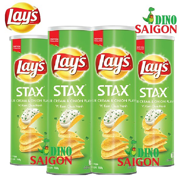 Bộ 4 hộp Bánh Snack Khoai Tây Lay's Stax Malaysia 160g Vị Kem Chua Hành