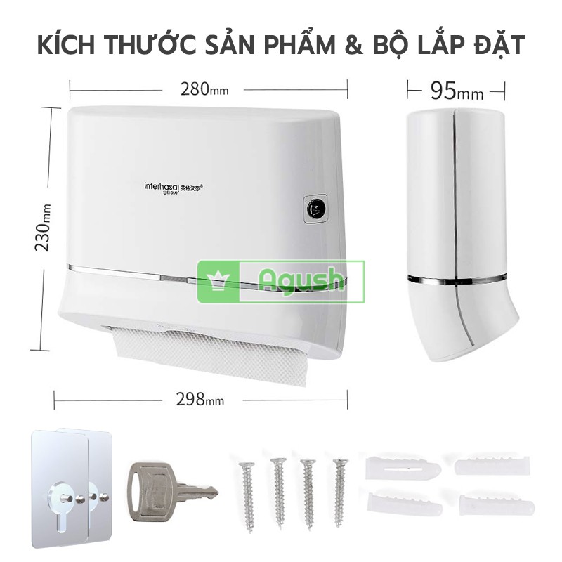 Hộp đựng khăn giấy rút vuông treo dán tường INTERHASA E6002 đa năng tiện lợi nhựa sang trọng nhà tắm vệ sinh toilet