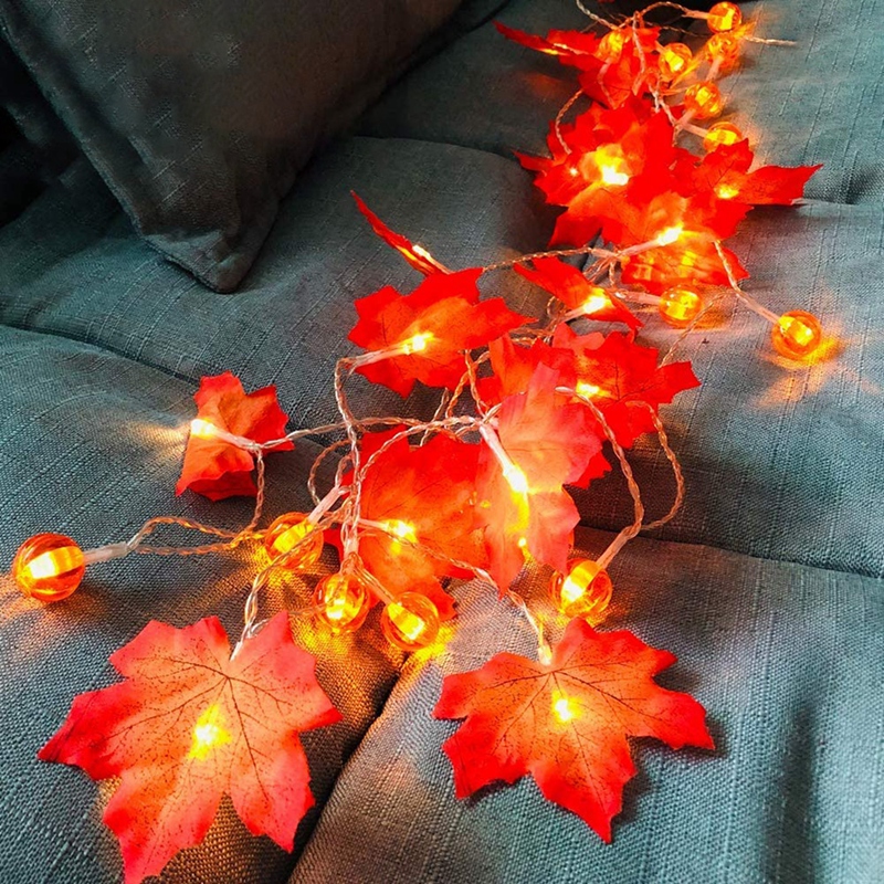 1.5/3M PumpkinLED String Lights Party Wedding Decor Fairy Light Maple Leaf Garland Lighting