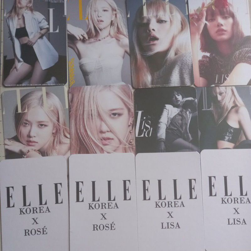Set 4 card giấy bo góc in 2 mặt ảnh thành viên nhóm Blackpink - Rosé - Lisa - ELLE