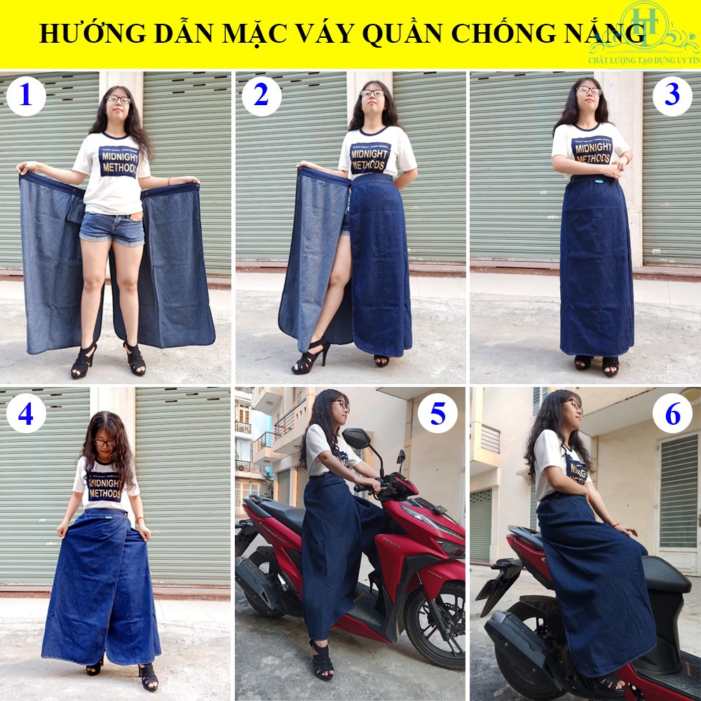 Váy Quần Chống Nắng Jean Trơn Cao Cấp Chất Liệu Dày Dặn Và Chống Tia UV Đến 100% Kèm Nút Bấm Chân Tiện Lợi H&T Fashion