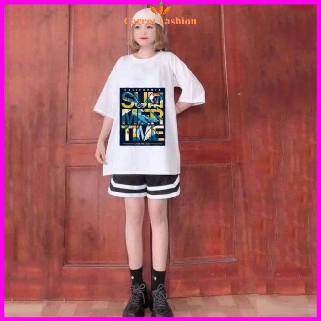 Hàng Loại 1: Set Đồ Nữ Đi Chơi Đi Học CARROT FASHION, Sét Đồ Bộ Nữ Cotton Áo Thun In SUMMER Mix Quần Ống Rộng Kẻ Caro