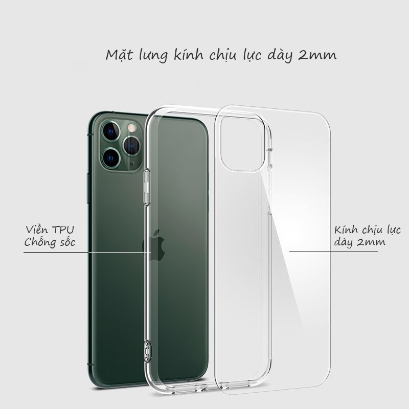 Ốp lưng RANVOO iPhone 11 / 11 Pro / 11 Pro Max, trong suốt, Viền TPU chống sốc, Mặt lưng kính
