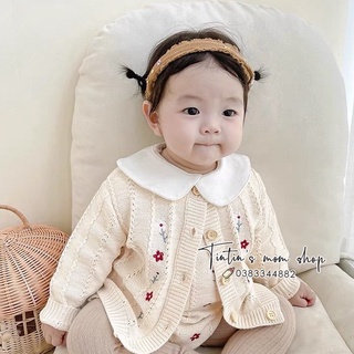 Sét yếm kèm áo khoác len be thêu hoa thành cho bé gái 0-24M