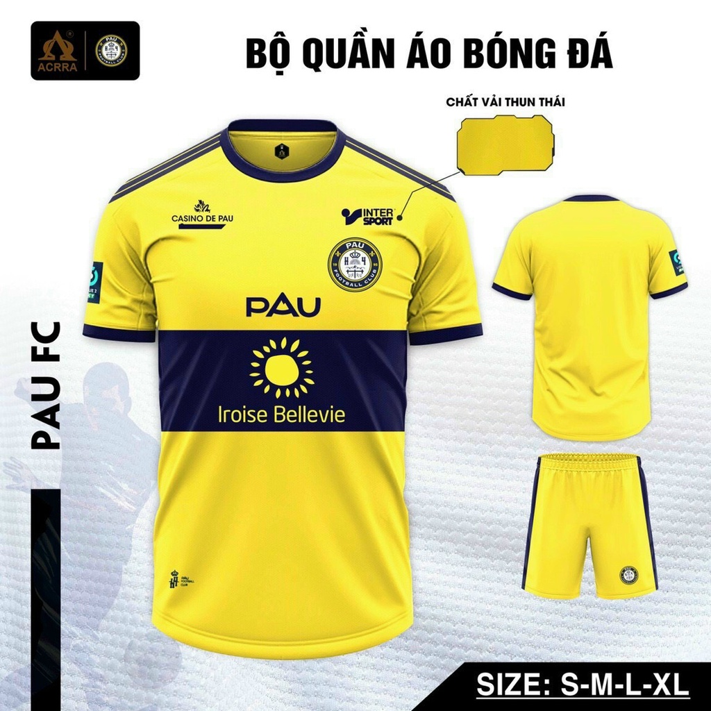 Quần Áo Bóng Đá, Đồ Đá Banh CLB PAU FC Vàng Chất Liệu Thun Thái Cao Cấp