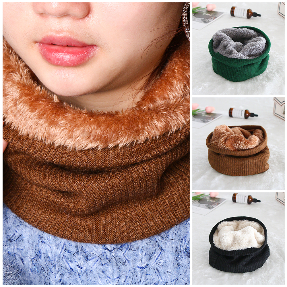 Khăn choàng cổ unisex dạng ống dệt kim vải nhung dày hai lớp giữ ấm trong mùa đông thời trang nhiều màu tùy chọn