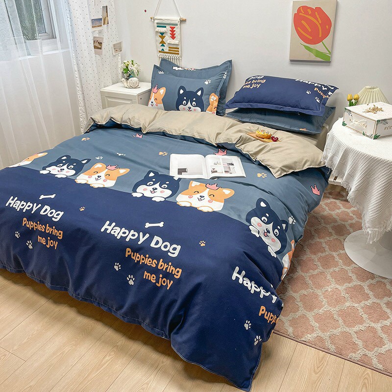 Bộ Chăn Ga Gối 4 Món Poly Cotton mèo đôi HASUKO đủ mọi kích thước