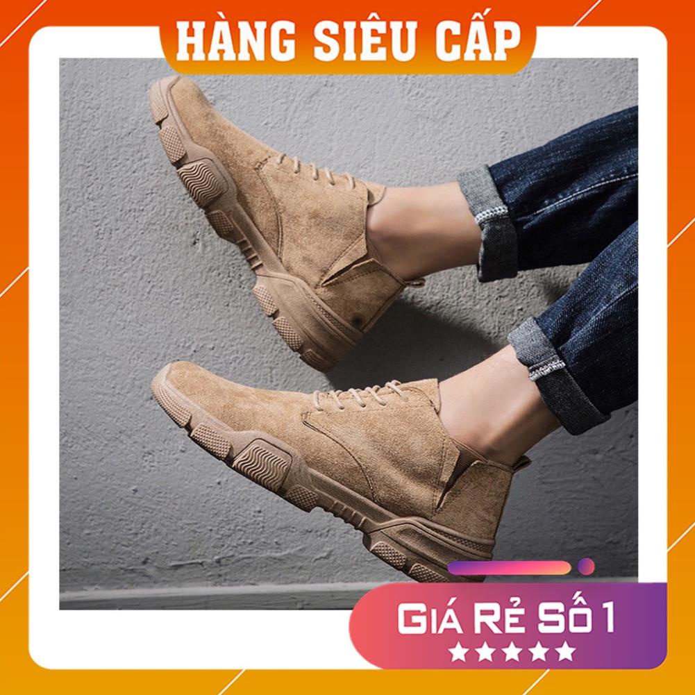 NEW Giày boot nam cao cổ chất da lộn chuẩn xịn tăng chiều cao, giày nam da lộn buộc dây Hàn Quốc
