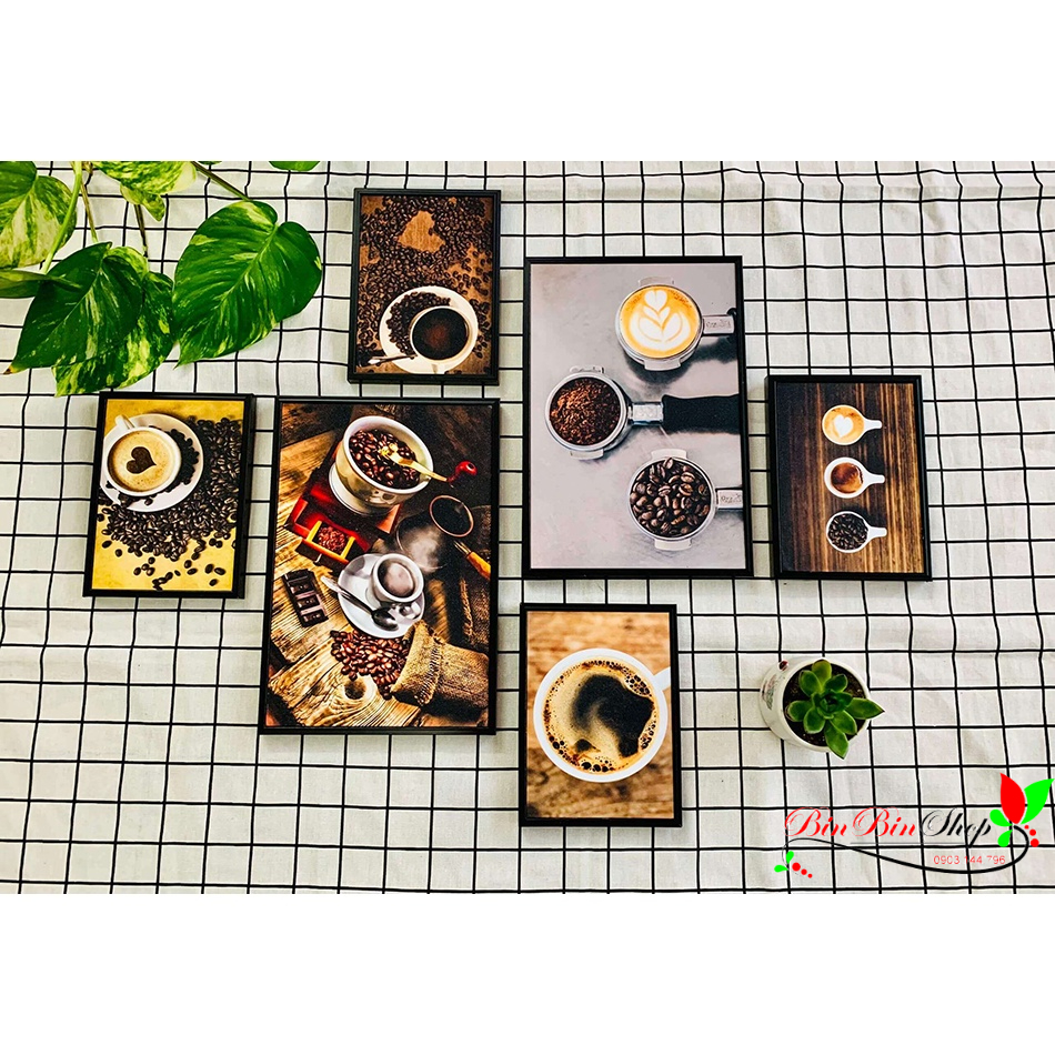 Bộ 6 tranh treo tường quán cà phê không phai màu THD116 (Tặng đinh 3 chân)