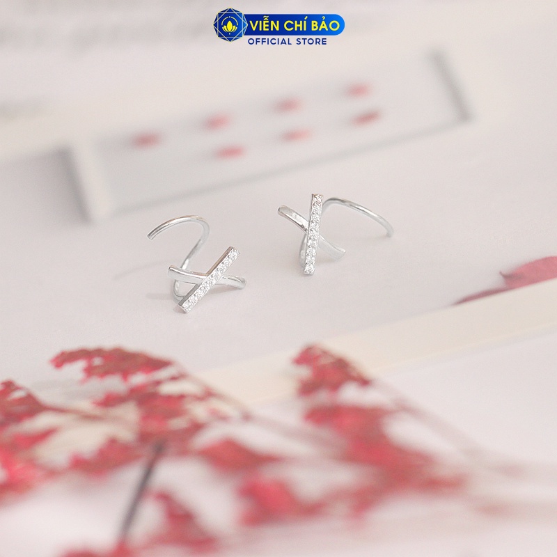 Bông tai bạc nữ chữ xoắn chéo đính đá chất liệu bạc 925 thời trang phụ kiện trang sức nữ Viễn Chí Bảo B400259