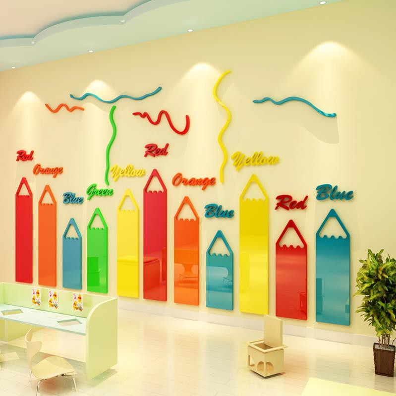 Tranh mica 3d dán tường bút chì, trang trí mầm non, trang trí khu vui chơi trẻ em