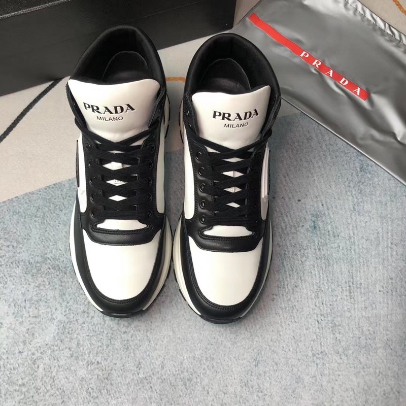 Giày thể thao nam cổ cao thương hiệu Prada cao cấp bản phối màu trắng đen cực chất