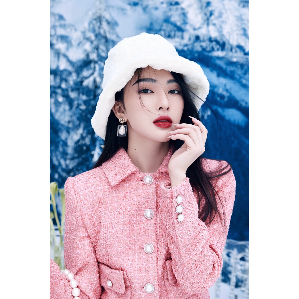 Set áo dạ tweed và chân váy A HUONG BOUTIQUE HBVEST166 cúc ngọc