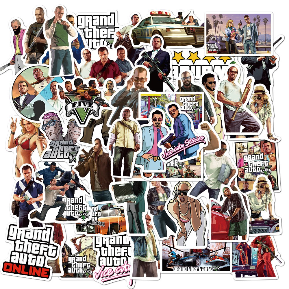 Set 50 miếng sticker trang trí hình game Grand Theft Auto độc đáo