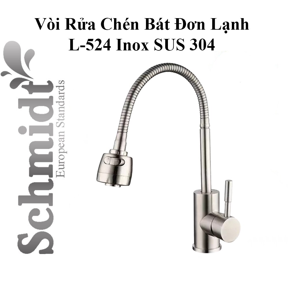 [Mã BMBAU50 giảm 7% đơn 99K] Vòi Rửa Chén Bát Đơn Lạnh Schmidt L-524 Inox SUS 304 Có Cần Bẻ Lò Xo Xoay 360 Độ