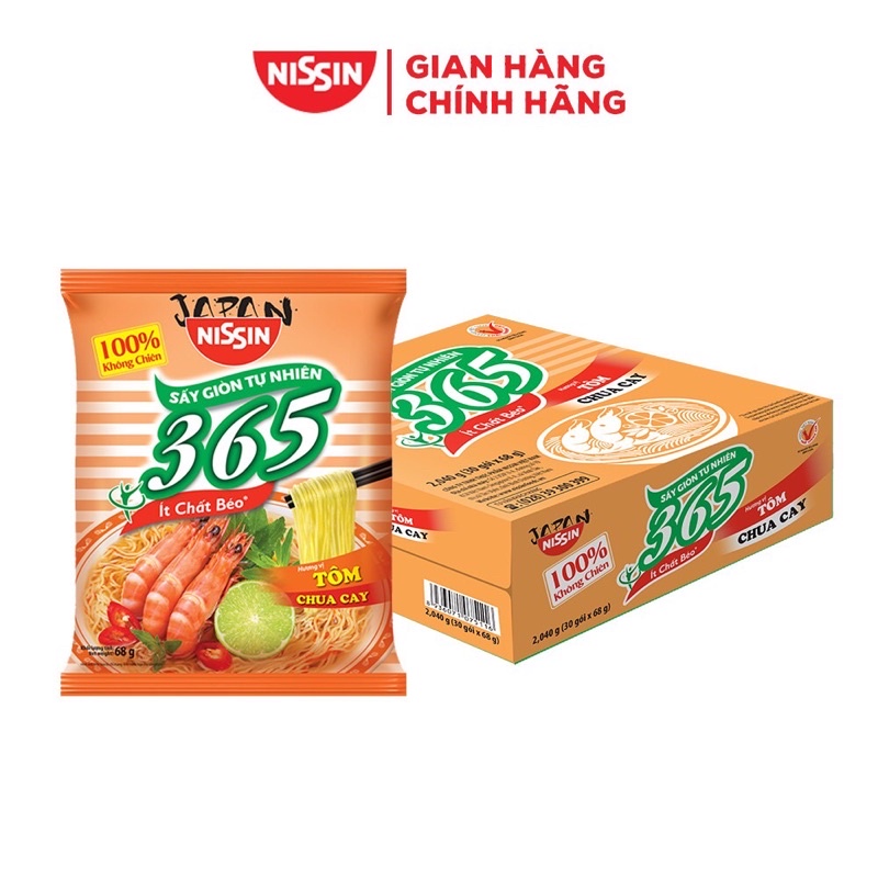 Mì không chiên Nisin 365 gói vị tôm chua cay/lẩu thái hải sản/xí quách thịt bằm/rong biển nhật