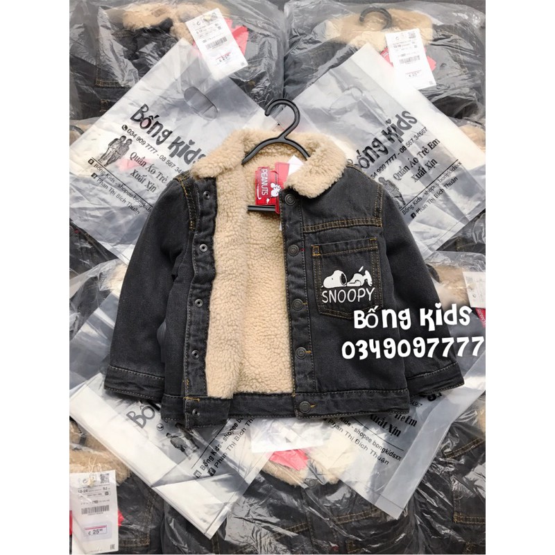 Áo Khoác Denim Bé Trai Lót Cừu Snoopy Đen Bạc ZR