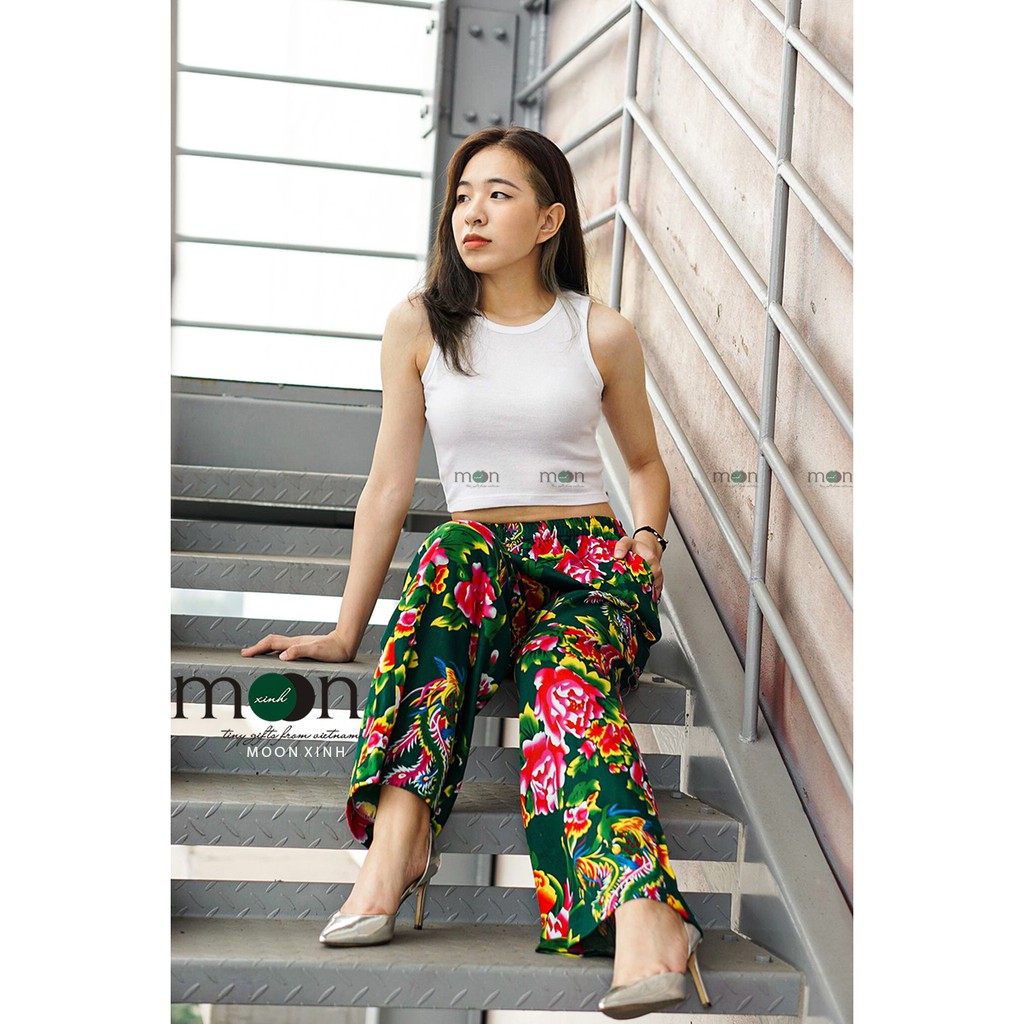 Phong cách Nổi bật Quần tây nữ cạp chun ống sớ rộng suông đứng QS07 Moon Xinh  Thô cotton mát
