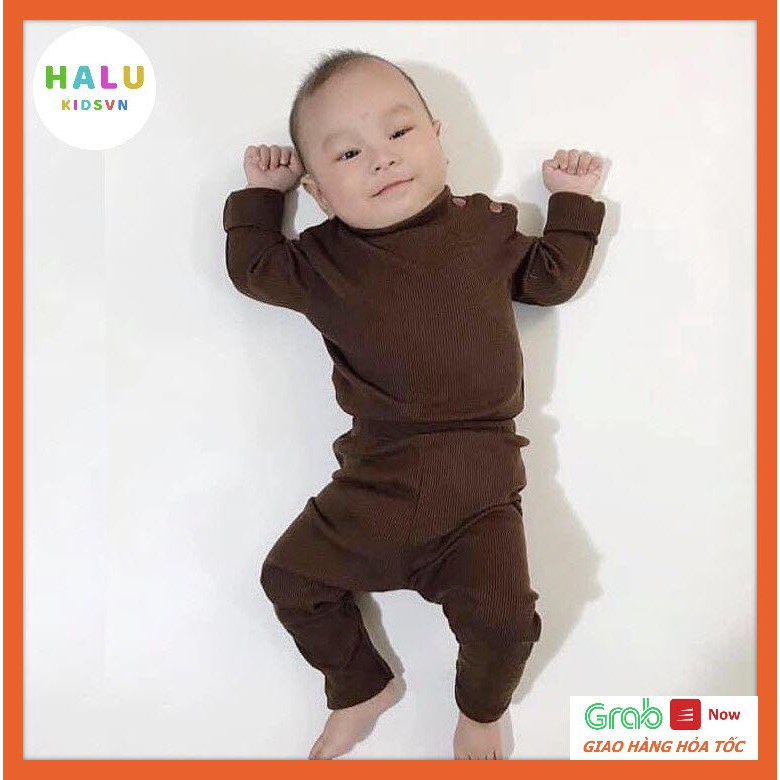 Bộ dài tay Kwoo gân tăm cài vai cho bé trai bé gái-Halukidsvn-BDG01