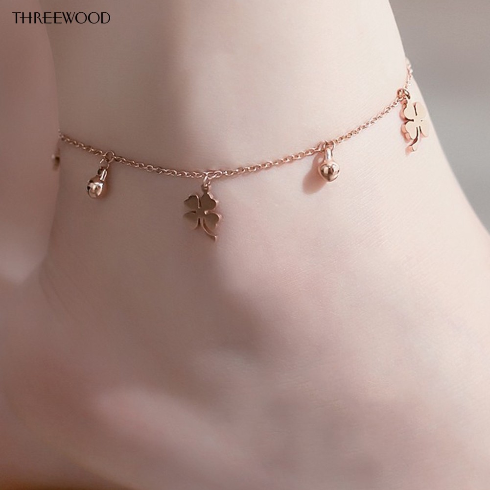 Lắc chân trang trí hình cỏ 4 lá may mắn cho nữ đeo vào mùa hè | BigBuy360 - bigbuy360.vn