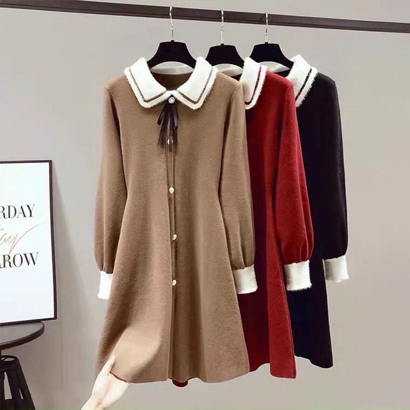 Váy Nữ Chất Len Quảng Châu Pha Cổ Sen Trắng Hàng Cao Cấp M048 | BigBuy360 - bigbuy360.vn