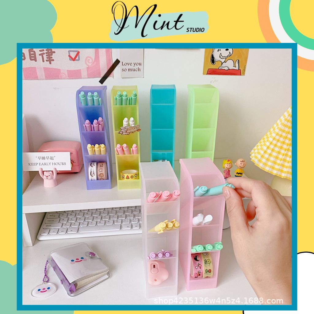 Kệ đựng bút 4 tầng để bàn nhiều ngăn đựng mỹ phẩm cọ trang điểm cute cho học sinh