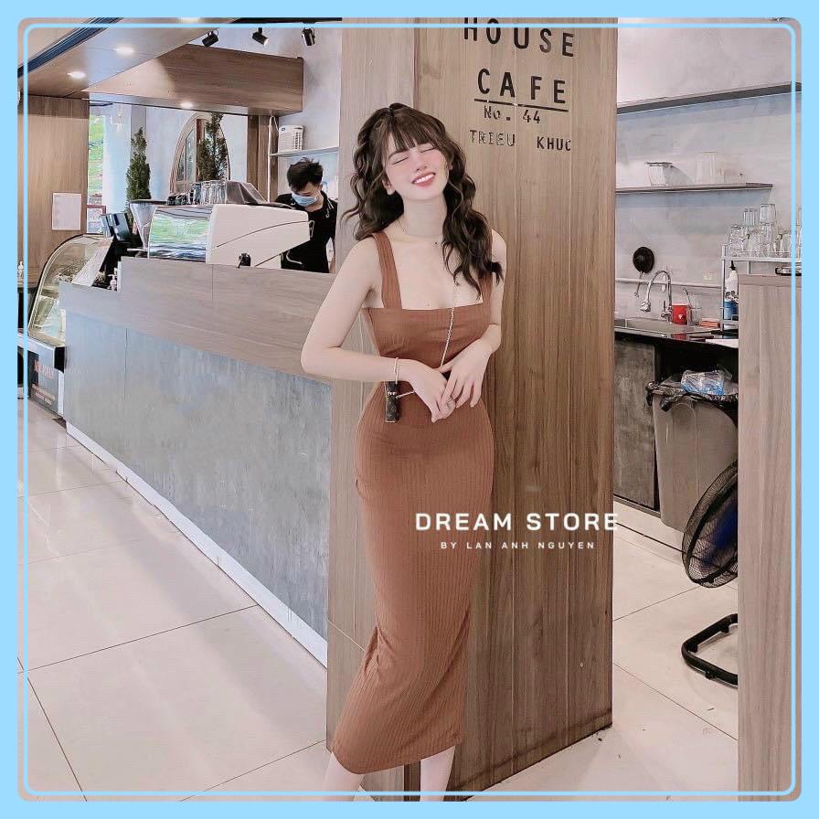 Váy hai dây kiểu nữ len gân ôm body trơn nhiều màu Đầm 2 dây bản to form dài body siêu co giãn | BigBuy360 - bigbuy360.vn