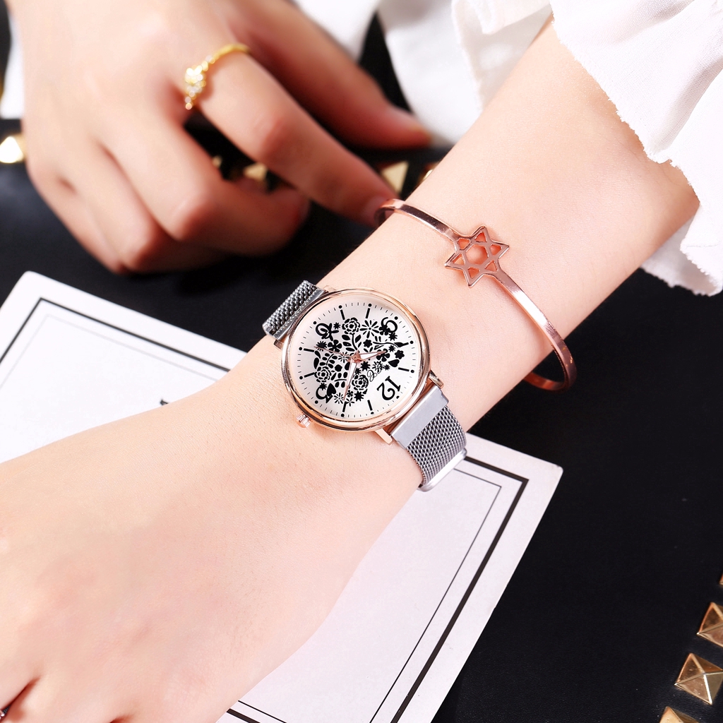 Ready Stock Women Magnet Buckle Stainless Steel Mesh Best Love Heart Watch Hot Sale