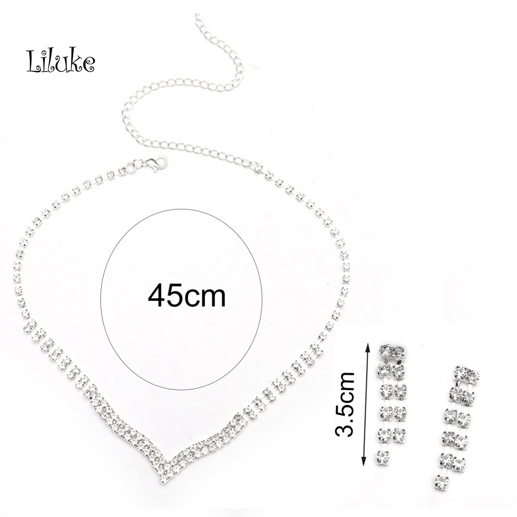 Bộ Vòng cổ + Đôi Khuyên Tai Thiết Kế Sang Trọng Đính Đá Nhân Tạo Thời Trang Cho Nữ