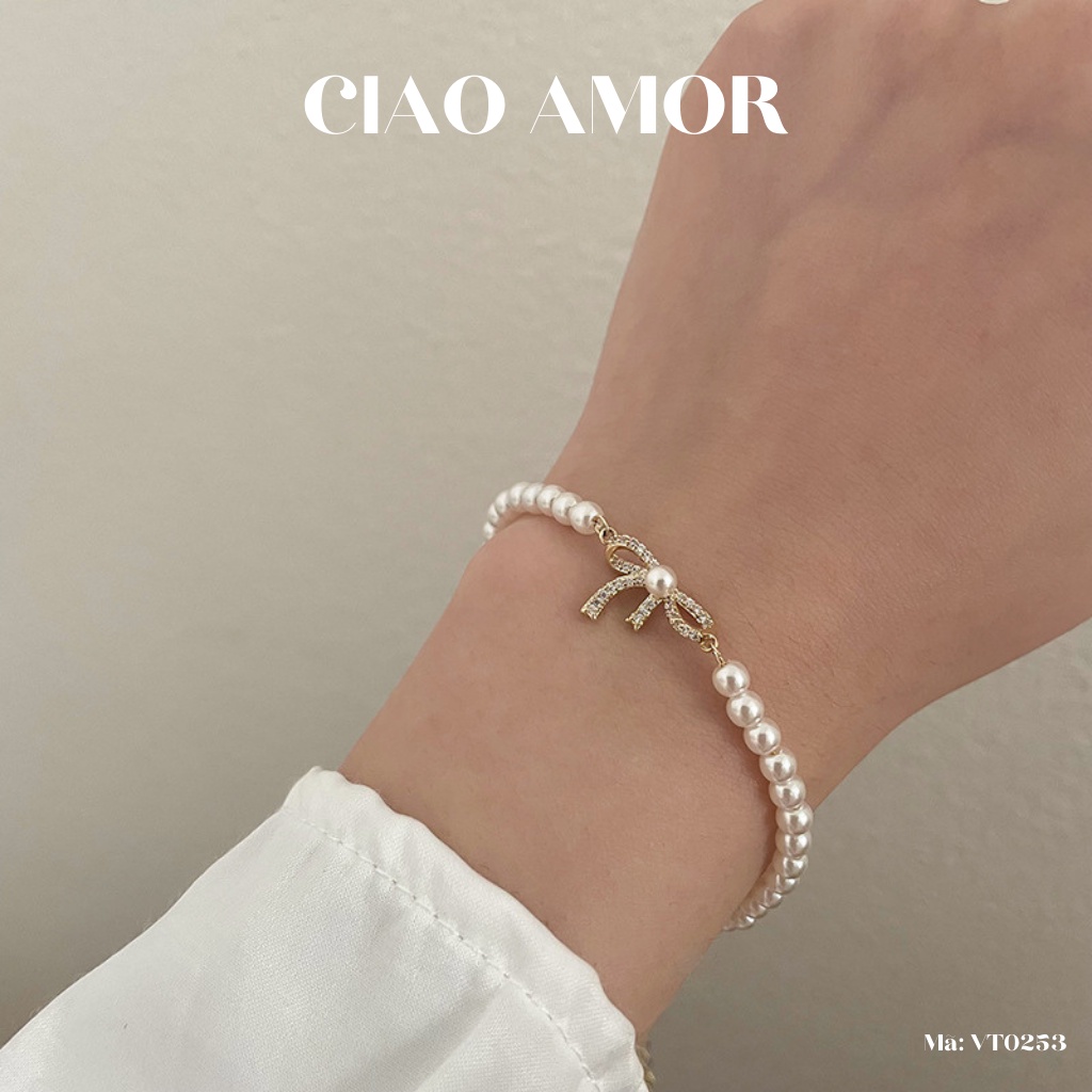 Vòng tay nữ, lắc tay ngọc đính nơ dễ thương trang sức Ciao Amor - VT0253