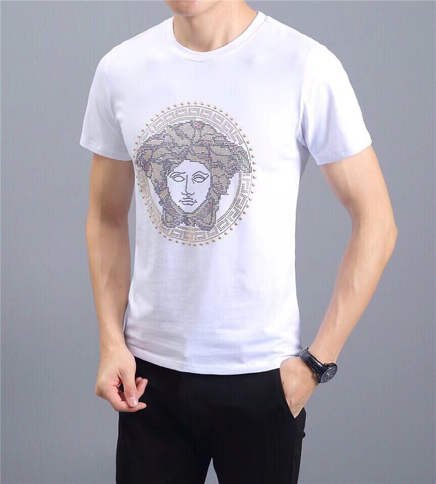 Áo Thun Tay Ngắn Cổ Tròn Chất Liệu Cotton Hiệu Versace Thời Trang Dành Cho Nam