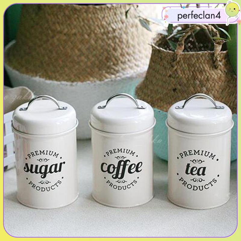 Set 3 hũ đựng trà/cà phê/đường bằng thiếc có nắp phong cách retro