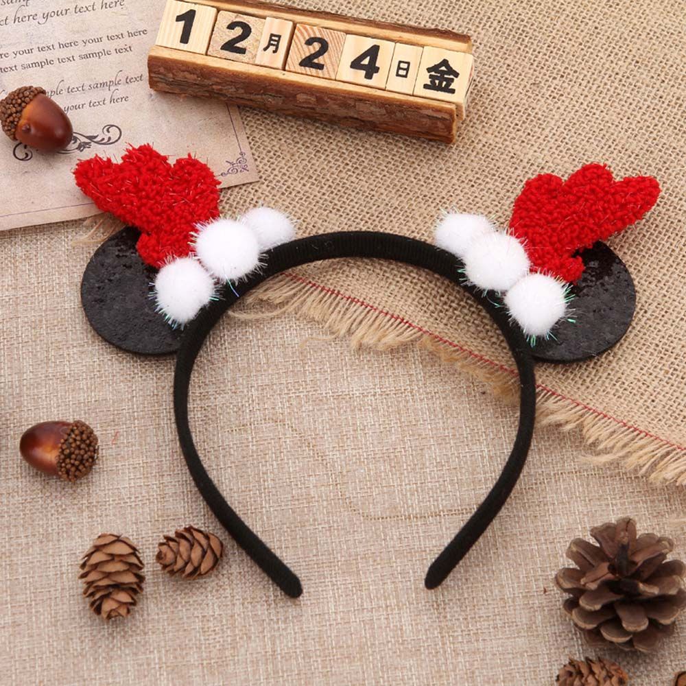Băng đô cài tóc hình tai chuột Mickey họa tiết chấm bi phối nơ phong cách giáng sinh Hàn Quốc dành cho bé