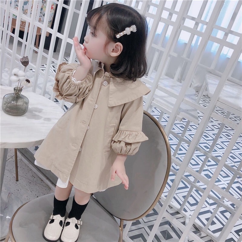 Áo khoác chống gió phối ren thời trang xuân thu phong cách Hàn Quốc cho bé gái 2021